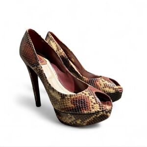 Miss Dior Snakeskin Peep-Toe Heels in Burgundy, Brown & Tan